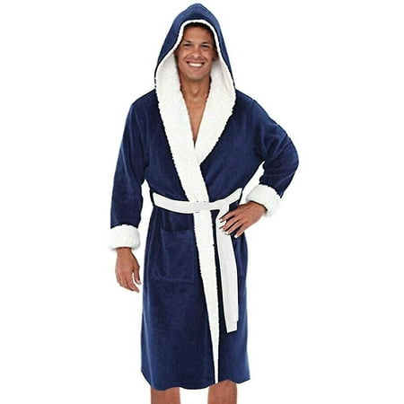 

Men Winter Fleece Hooded Bathrobe Night Robe