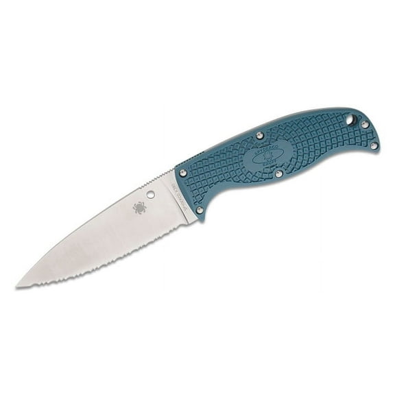 SpyderCo FB31SBL2K390 Enuff 2 3.9" Serrated Blade Blue Handle Fixed Knife