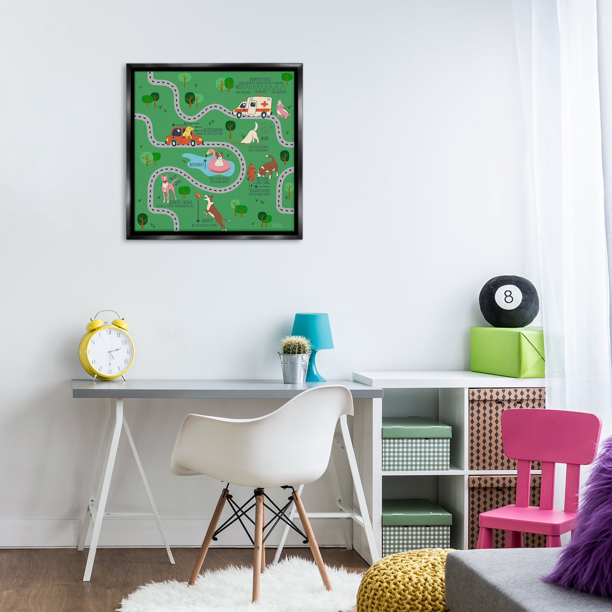Stupell Industries Whimsical Dogs Map Education Painting Black Floater Framed Canvas Art Print Wall Art, 25 x 25
