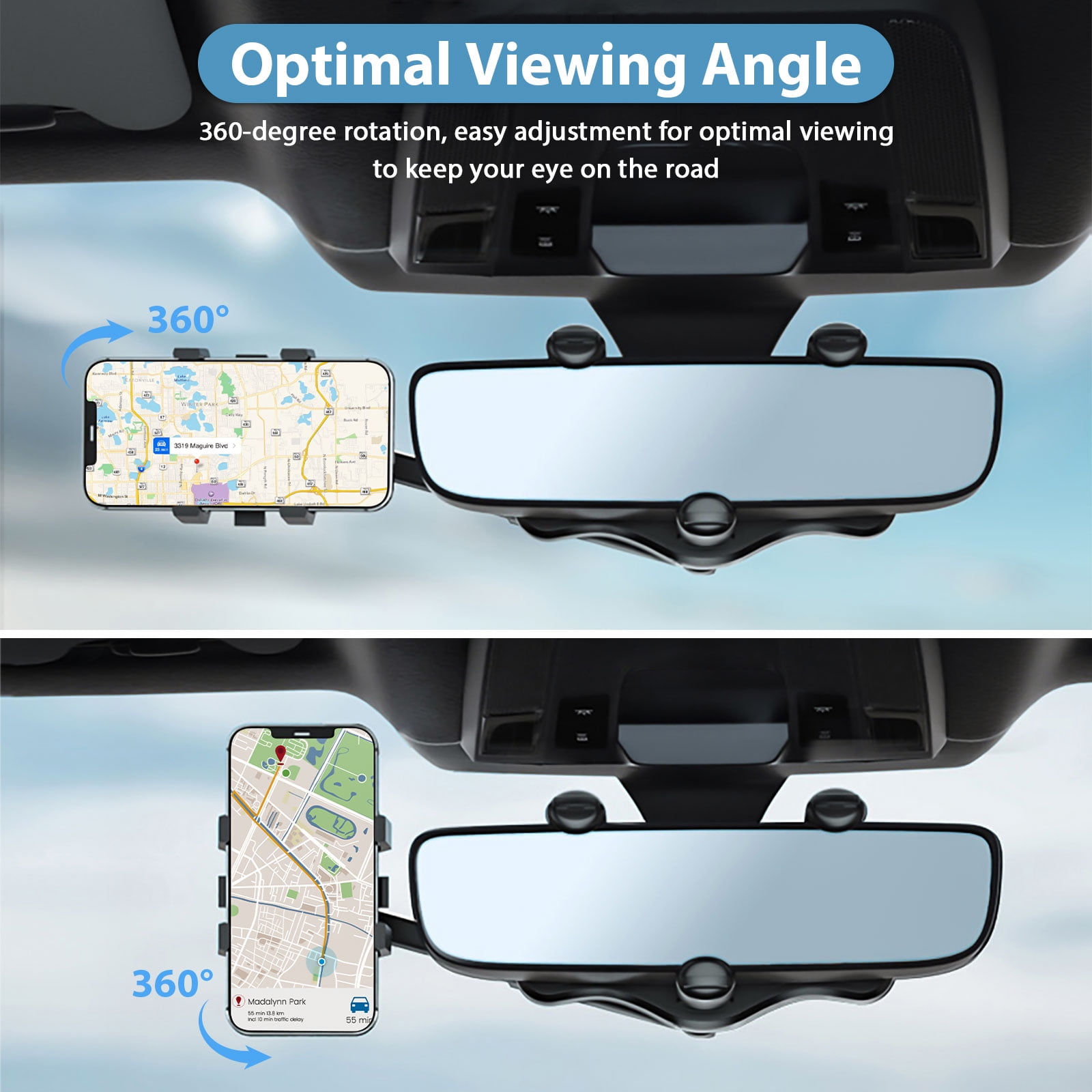 Car Phone Holder, TSV Cell Phone Mount for Rearview Mirror, Universal Phone  Stand Fits for iPhone 