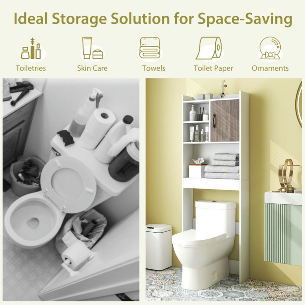 Finihen Toilet Storage Cabinet, Bathroom Cabinet Organizer, 4-Tier Space-saving Toilet Storage Cabinet with Open Shelves, for Bathroom, White