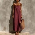 thumbnail image 2 of Ygbgbb Women's Washed Crinkle Cami Maxi Dress, Solid Color Sleeveless Spaghetti Strap Beach Sundress with Loose Fit Wine M, 2 of 9
