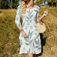 thumbnail image 3 of Seamless Leafy Green Berry Pattern Women's 3/4 Sleeve Dresses Elegant A-Line Midi Dress Flare Summer Casual Sundress, 3 of 9