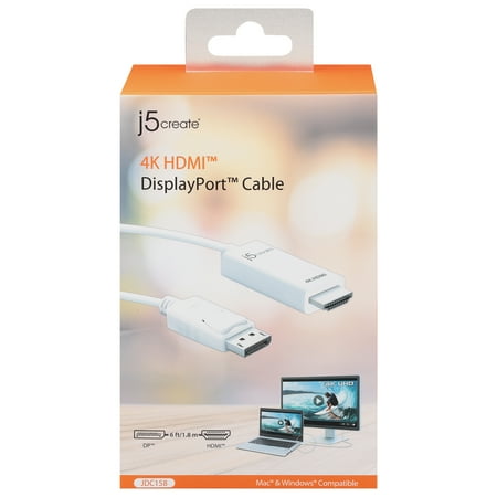 j5create - 4K HDMI DisplayPort Cable - White