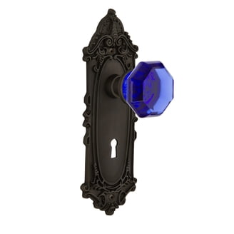 Nostalgic Warehouse Deco Plate Privacy Door Knob Set - Timeless Bronze, Solid Brass & Crystal