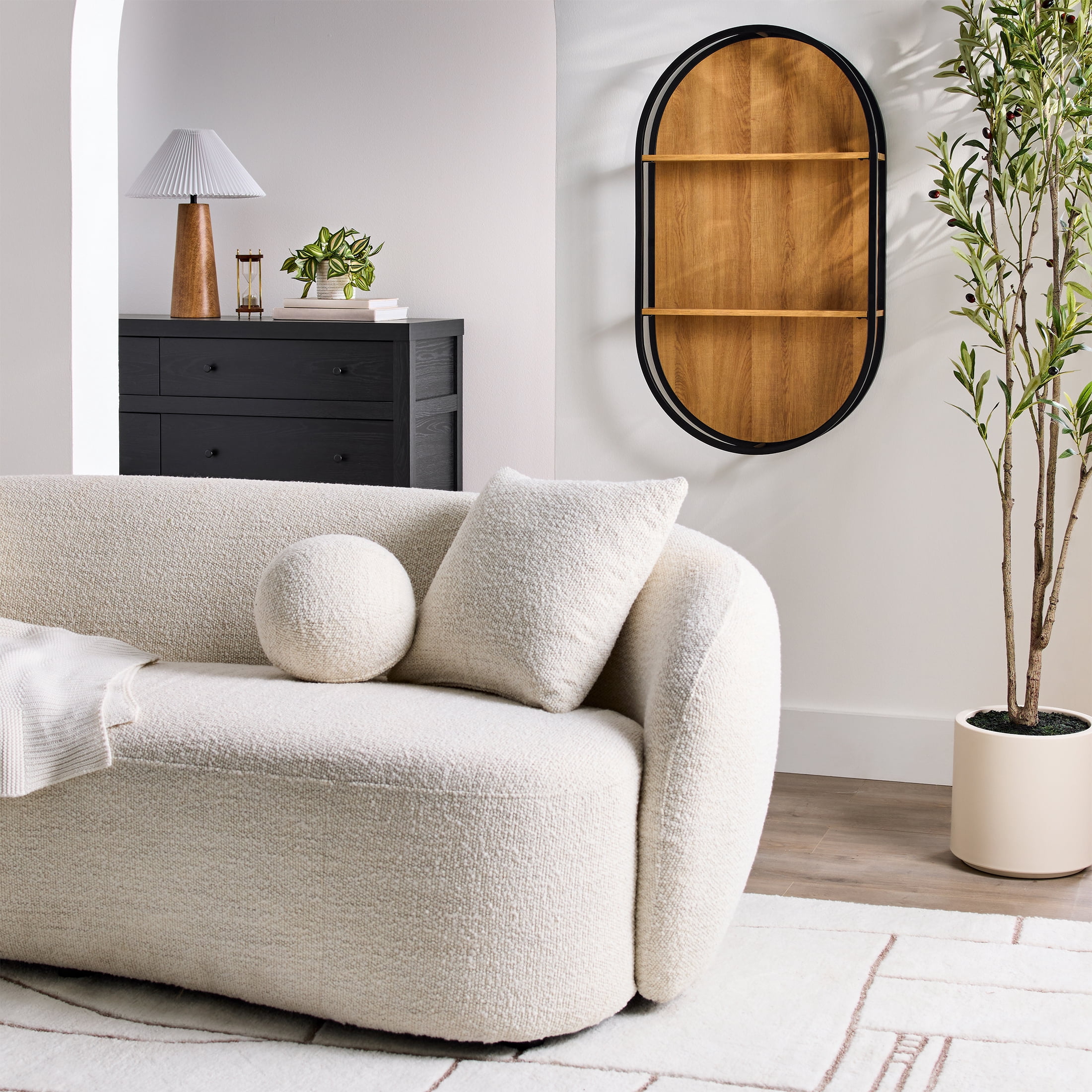 Better Homes & Gardens Open Frame Arch Shelf, Black Metal and Light Honey Finish