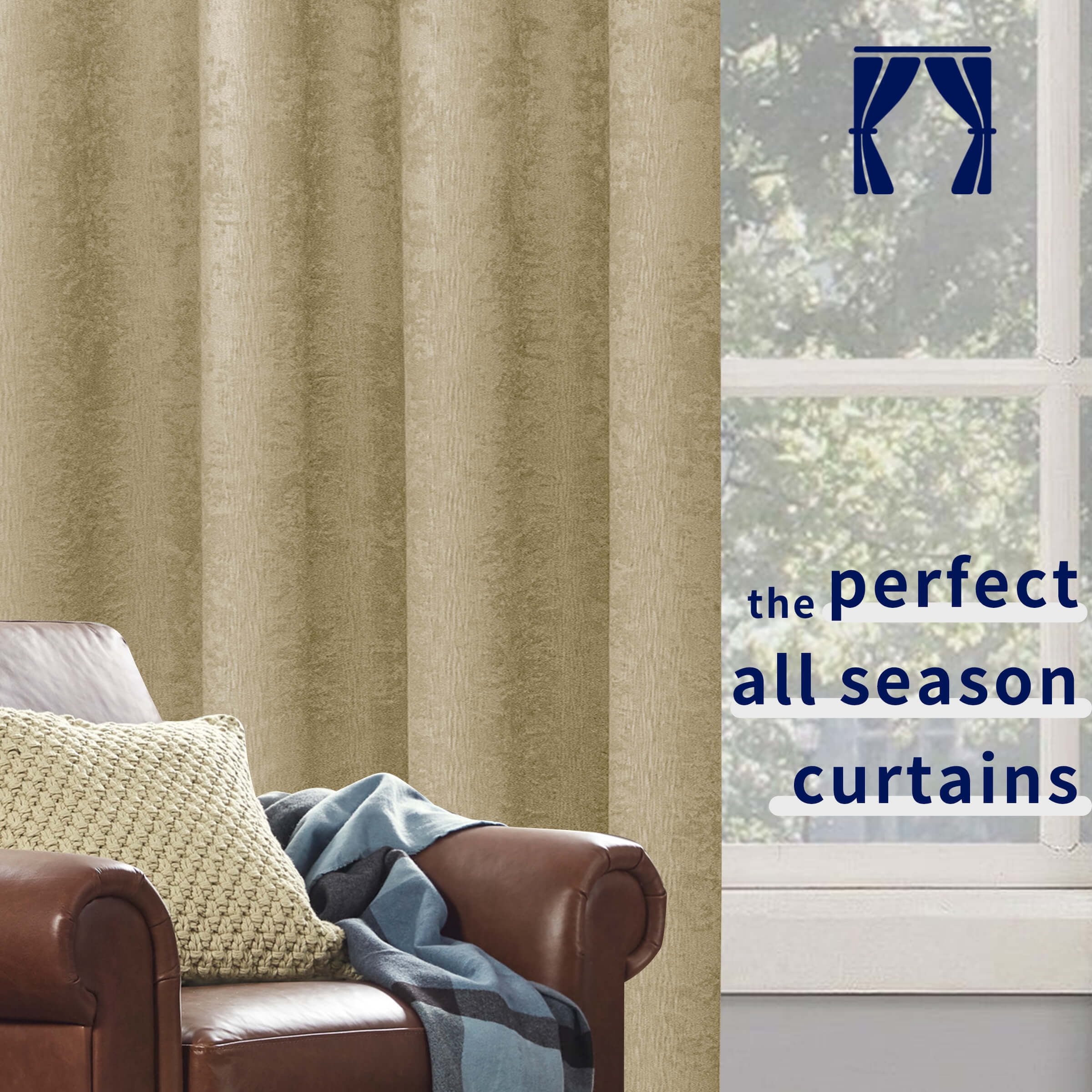 Subrtex Blackout Curtains 2 Panels Room Darkening Grommet Curtain Drapes, Beige, 53"x84"