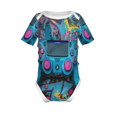 Jgfou Urban Graffiti Gaming Style Pattern Baby Climbing Bodysuit Unisex Short Sleeve Onesie for 0-12 Months, Newborn Outfits with Crotch Snap Design-9M