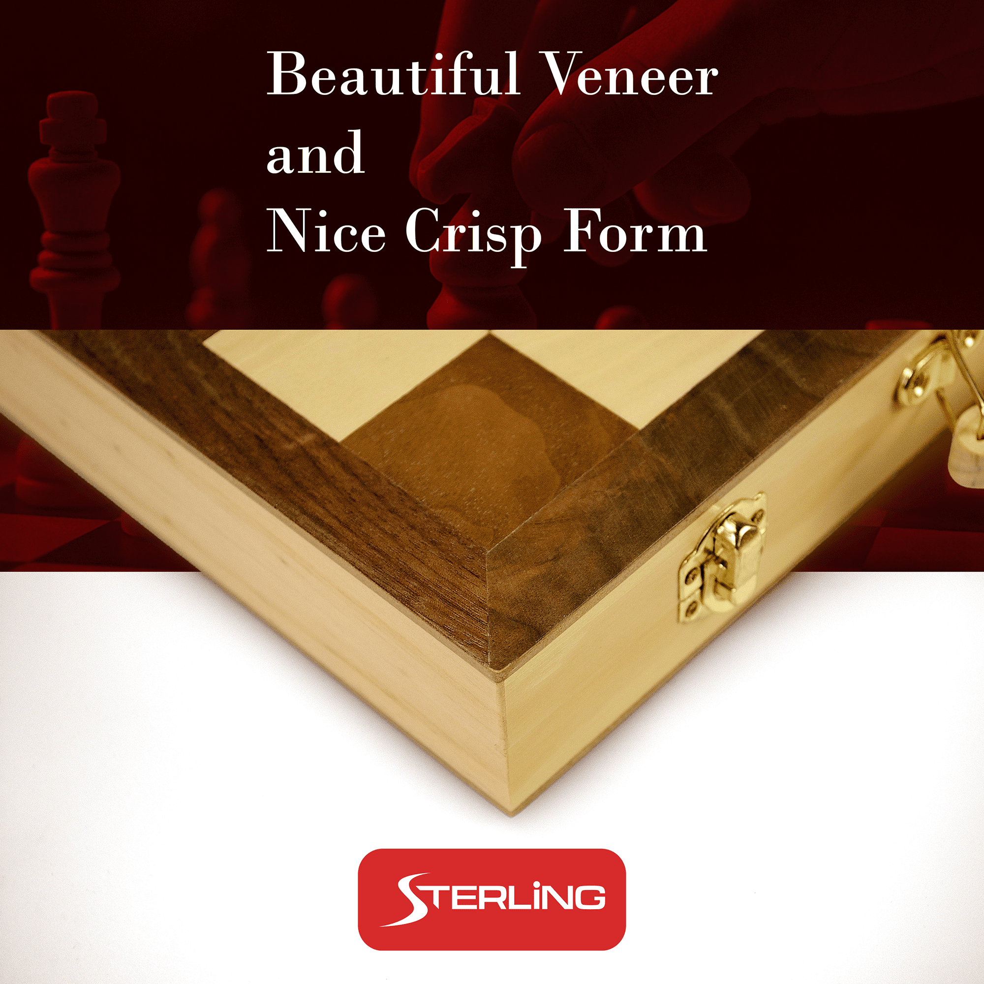 Sterling Games 15" Wooden Folding Chess Travel Set with Brass Locks and Felted Interior Storage with Piece Holders