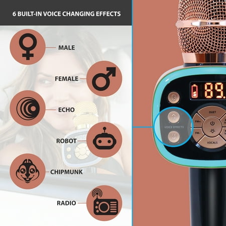 Singing Machine Bluetooth Carpool Karaoke Microphone 2.0, Stand Alone Mic, CPK565RD, Rose Gold
