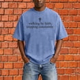 thumbnail image 5 of Mens Christian Graphic T Shirts - 'Walking By Faith Tripping Constantly' Vintage Acid Wash Tshirt Oversized Faith Quote Religious Casual Tops for Streetwear Summer Vacation, 5 of 8