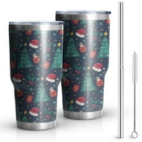 30oz Dark Blue Christmas Pattern Tumblers Stainless Steel Tumbler with Lid and Straw,Vacuum Insulated Double Wall Travel Tumbler Cups Mug with Cleaning Brush for Coffee,Tea