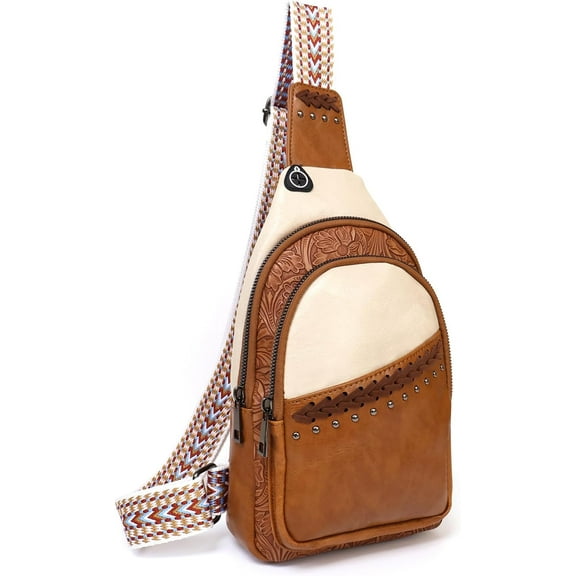Sling Bag Crossbody Bags for women, Vintage Leather Fanny Pack for Men with Zipper, Adjustable Guitar Strap Anti Theft Crossbody Purse Travel(Brown)