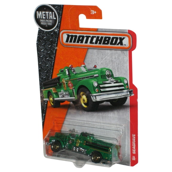 Matchbox MBX Heroic Rescue (2015) Green Seagrave Toy Truck 70/125 - (Cracked Plastic)