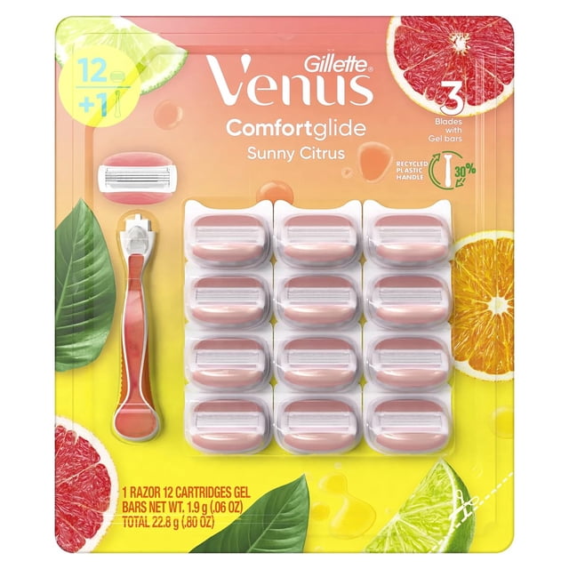 Gillette Venus Comfort Glide Sunny Citrus Women's Razor Plus 12 Blade Refills