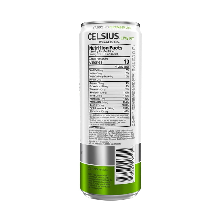 does celsius have l carnitine Carbonated Energy Fitness Drink, Zero Sugar, Stevia Sweetened, Cucumber Lime, 12oz. Slim Can, 12 Pack Celsius Energy | Coalition Nutrition