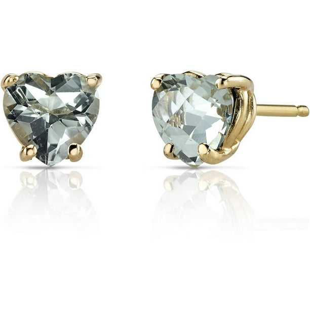 Oravo 1.51 ct Heart Shape Green Amethyst Stud Earrings in 14K Yellow