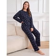 thumbnail image 5 of PatPat Pajamas for Women Set PJs Bow Print Long Sleeve Cute Pajama Sets with Pockets, Navy Blue, S, 5 of 13