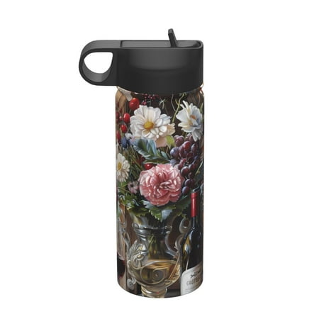 

Zeuib Romantic Wine Flowers Print 18oz Sports Insulated Kettle Insulated Cups With Handle Sports Water Kettle Water Bottle Insulated