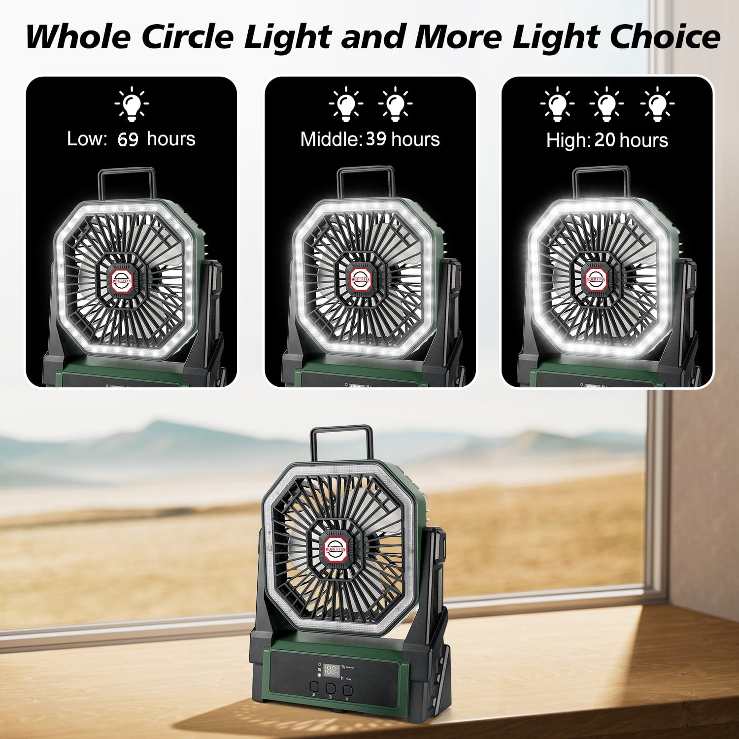 Henotian Camping Fan,Portable Fan for Travel, 20000mAh Rechargeable Desk fan, Battery Operated Fan with Hanging Hook for Tent,Office,Travel,Fishing,Picnic