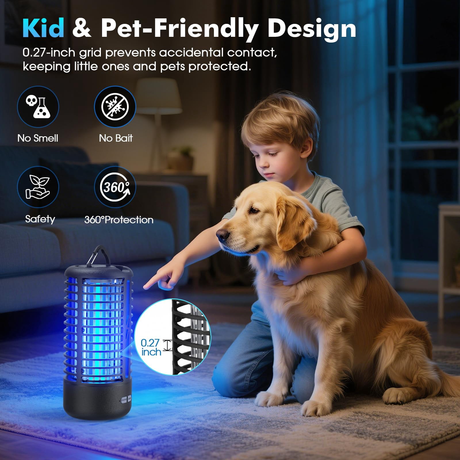 Bug Zapper Rechargeable Mosquito Zapper with Auto-Sensing for Home, Patio, Backyard, Camping