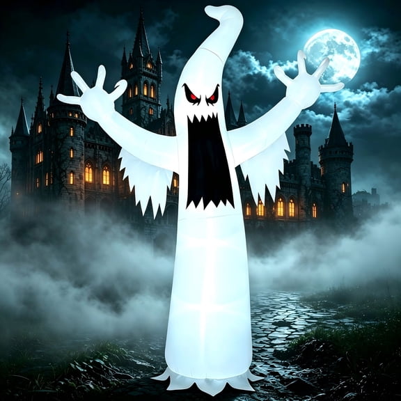 Joyfy 12 ft Halloween Inflatable Outdoor Ghost,Giant Ghost Blow Up Decor with Built-in LED Lights,inflatables with Build-in LEDs,Spooky Outdoor Decorations for Yard & Lawn