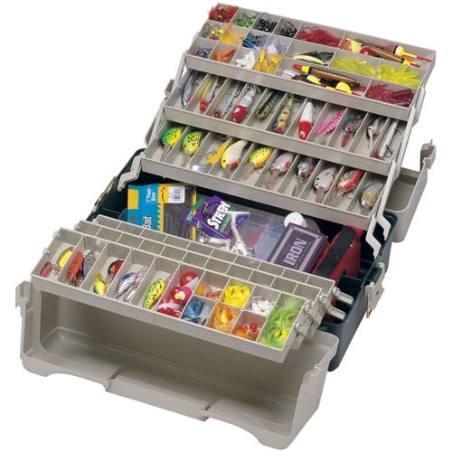 Plano Fishing Large Six Tray Tackle Storage Box, Dark Green/Beige