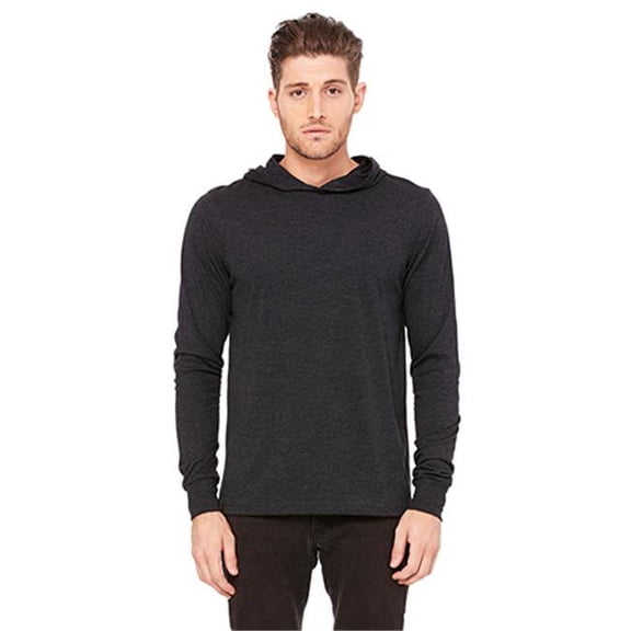 Bella 3512 Unisex Jersey Long Sleeve Hoodie - Charcoal-Black Triblend - Extra Large