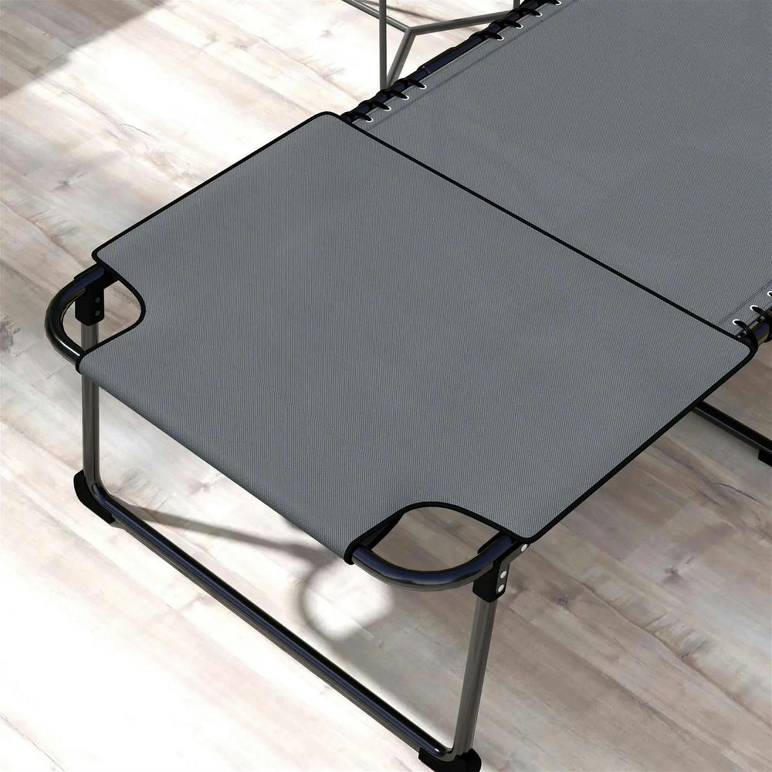 Demi Bonn 2 Piece Outdoor Folding Lounger Chaise with Reclining, Heavy Duty Frame, Portable Relaxation for Beach, Yard, Patio, Gray