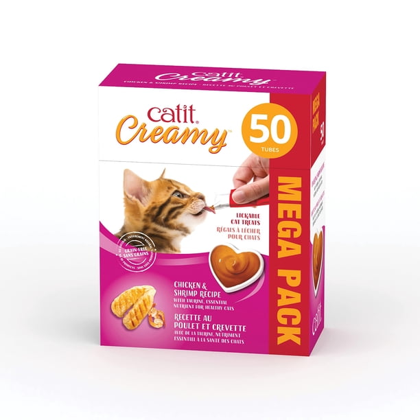 Catit Creamy Chicken & Shrimp Lickable Cat Treat - 50 Tubes - Mega Pack ...