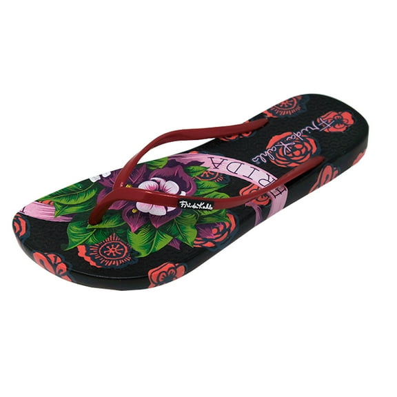 Ish Original Official Frida Kahlo Black Rose Women Flip-Flop Sandal Size 5-10