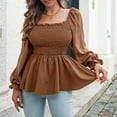 thumbnail image 4 of Womens Chiffon Blouse Elegant Square Neck Babydoll Shirts Puff Sleeve Shirred Peplum Tops Long Sleeve Flowy Shirts, 4 of 5