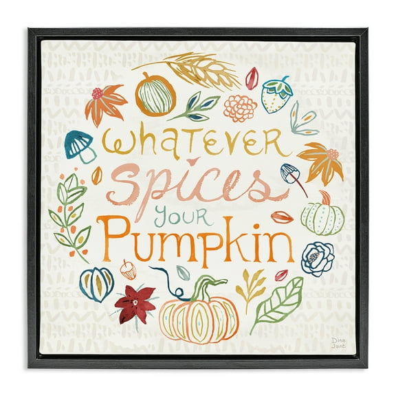 Stupell Industries Funny Fall Spice Pumpkin Holiday Painting Black Floater Framed Canvas Art Prints Wall Art, 18 x 18
