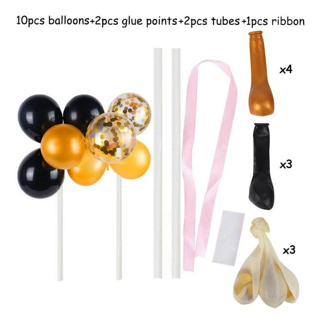 Cake Topper Home Wedding Party Cake Balloon Ribbon Straws Decoration Pastry Decor Black Gold Glitter Balloon