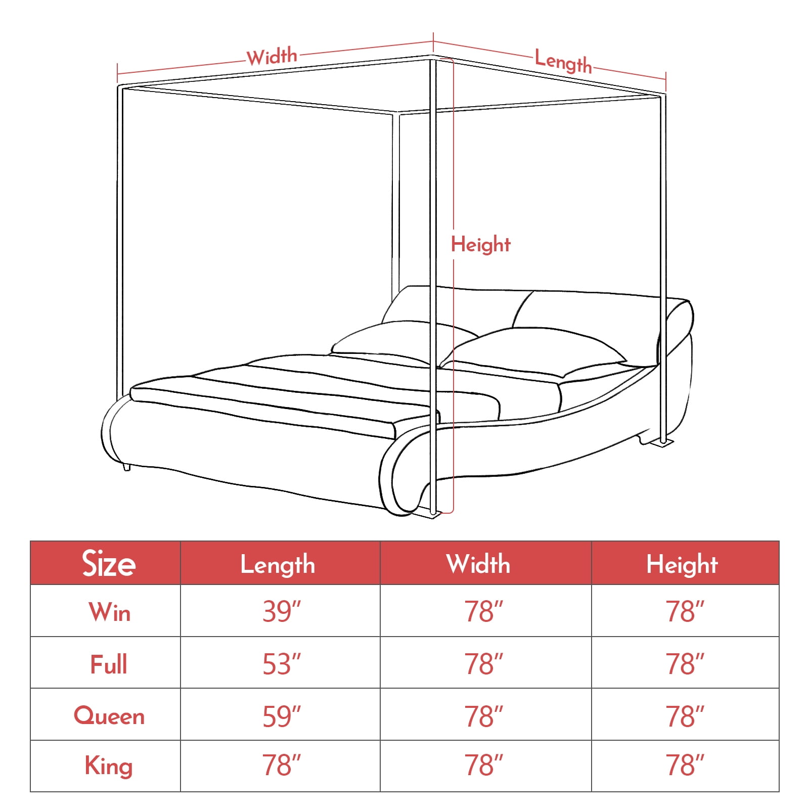 WOOW DEPOT 4 Corners Bed Mosquito Netting Canopy Frame Stainless Steel Post Twin Full Queen King Size