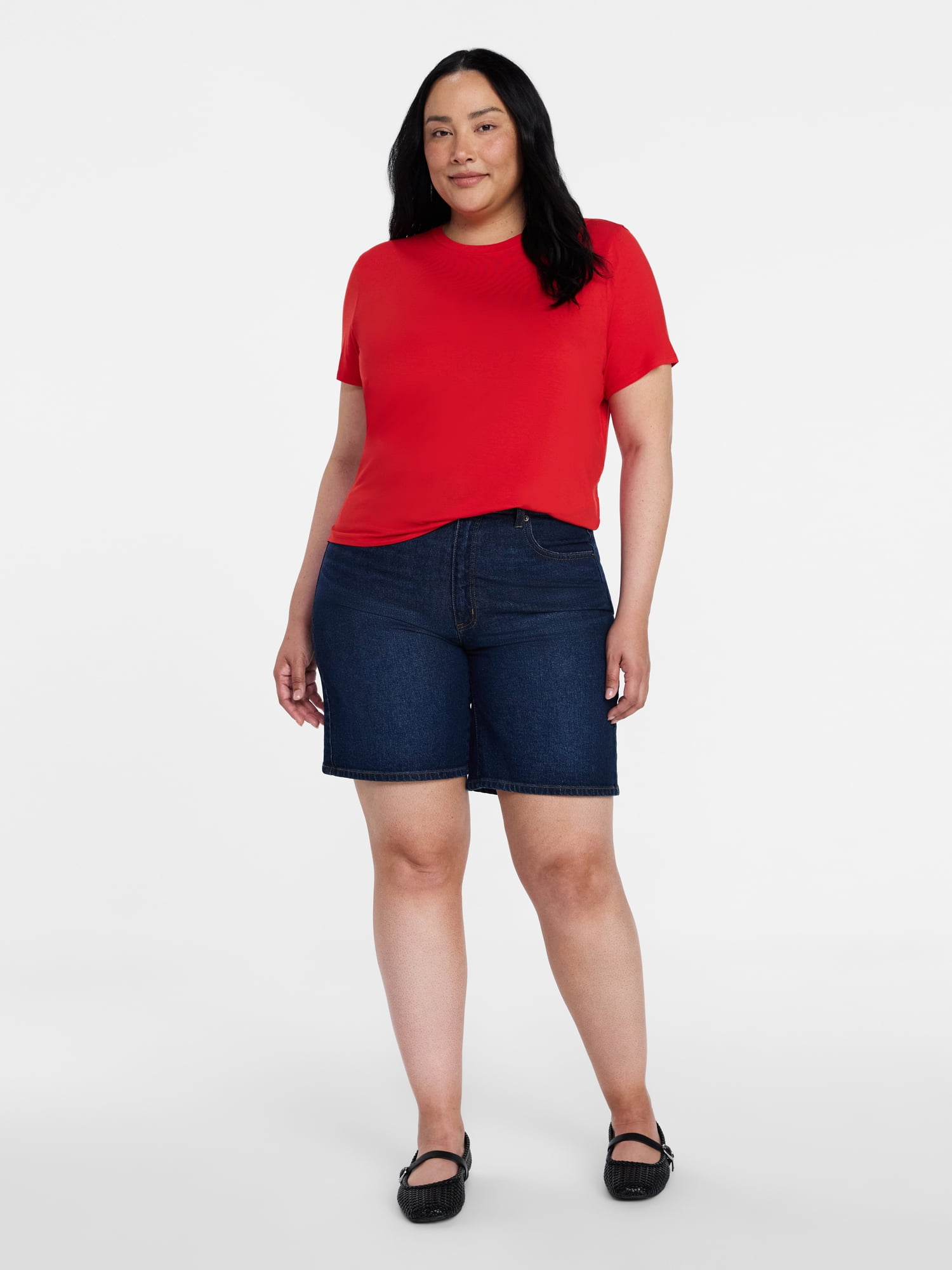 Time and Tru Women's Boxy Tee with Short Sleeves, Sizes XS-XXXL