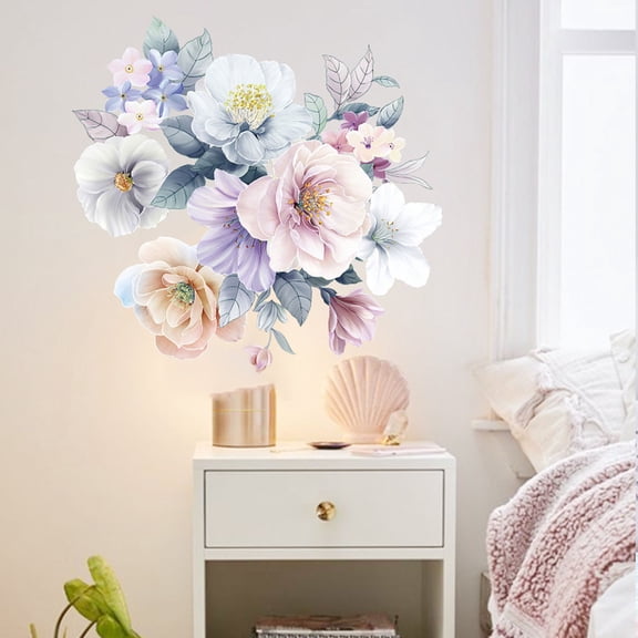 Wall stickers,Artistic Watercolor Blue Flowers Butterflys Flower Bedroom Living Room Porch Home Wall Decoration Wall Sticker