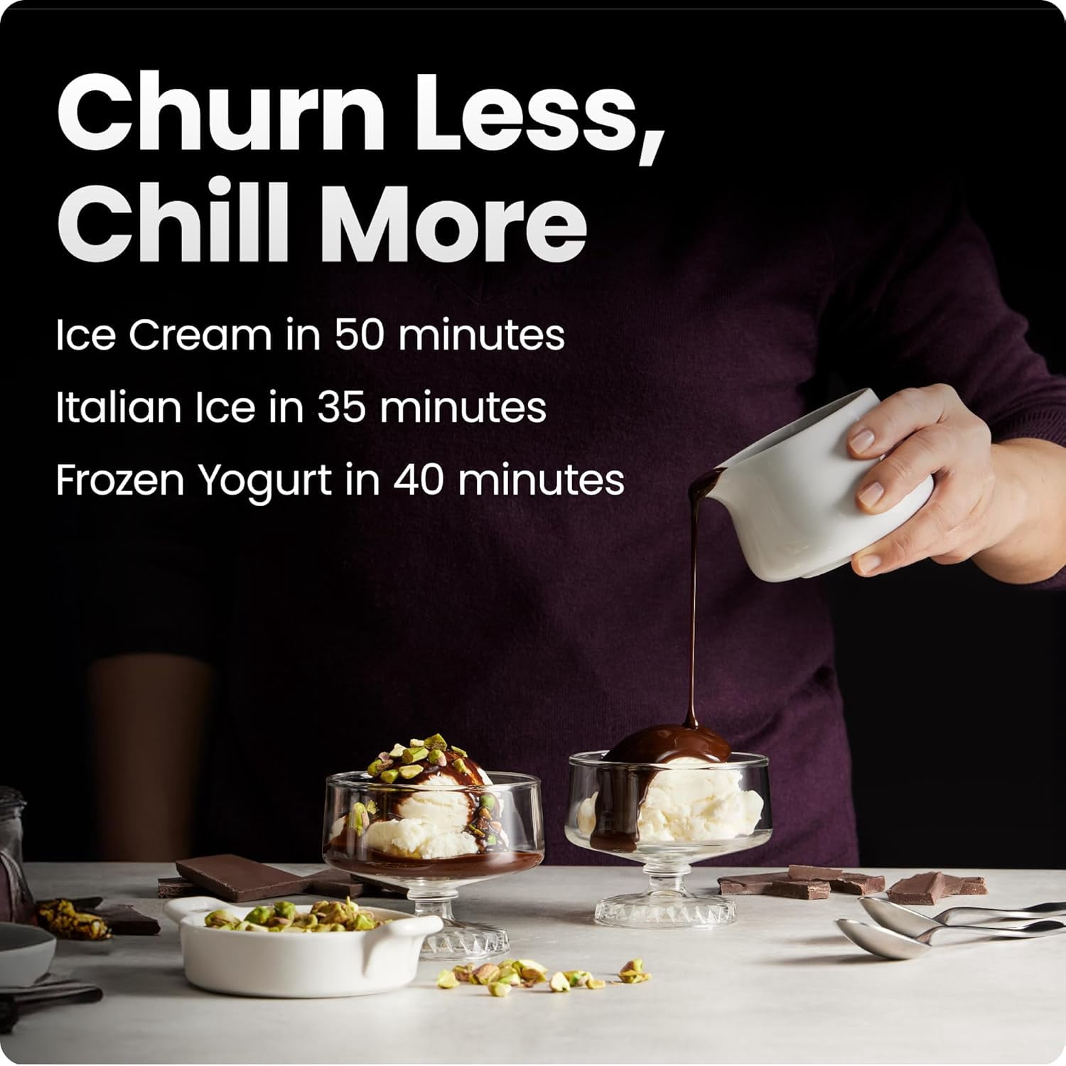 Iceman Trio Ice Cream, Frozen Yogurt, and Italian Ice Maker, No Pre-Freezing - Black