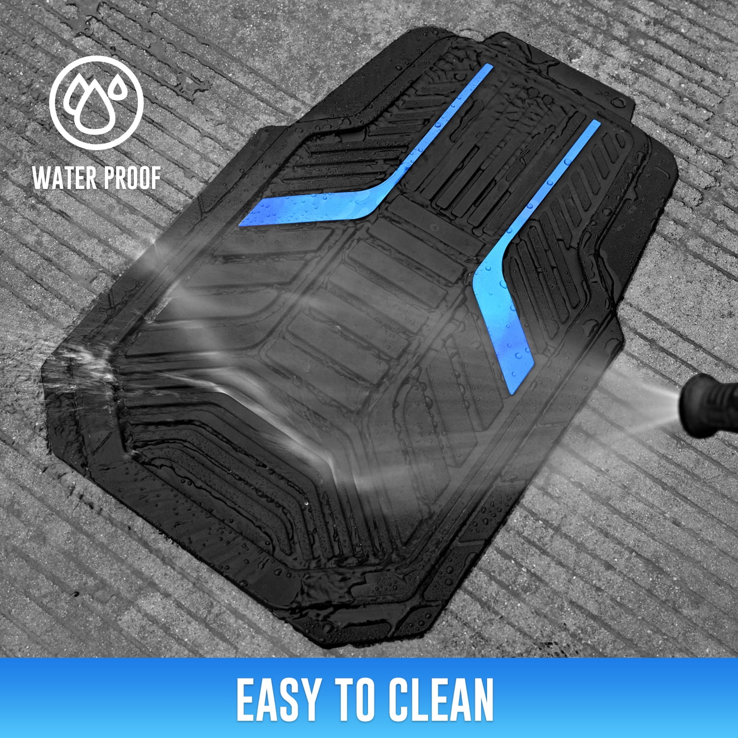 Road Comforts Heavy Duty Rubber Floor Mats Blue Aluminum Film Car Mats Set, Front and Rear Car Mats