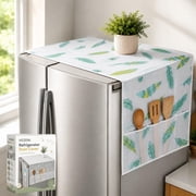 RVOV Daisy Print Refrigerator Dust Cover with Storage Pockets, Waterproof Fridge Top Protector for Kitchen Appliances, Soft Fabric Cover for Single Double Door Fridges (2 Sizes)