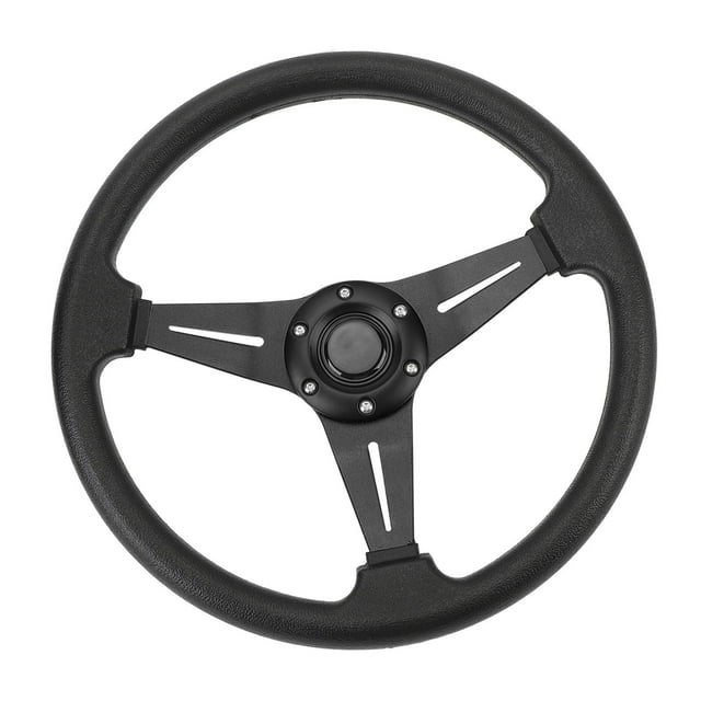 14 Inch Car Steering Wheel, PU Leather Racing Style Universal Fit for 6 Hole Steering Wheel Hub Adapter, Wear Resistant, Comfortable Design, Easy to Install with Screws and Wrench