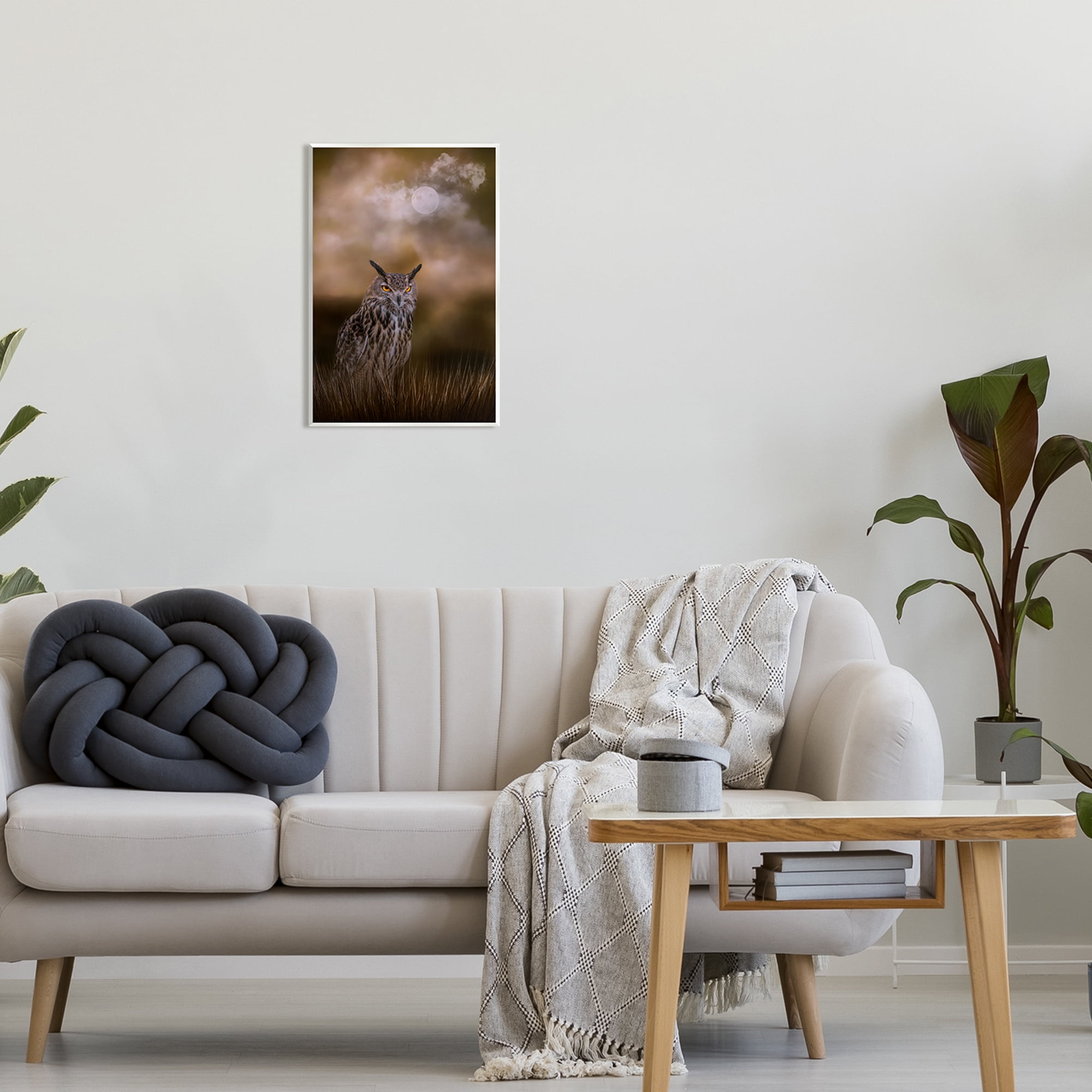 Stupell Nighttime Owl Moonlit Cloudy Sky Animals & Insects Photography Wall Plaque Unframed Art Print Wall Art