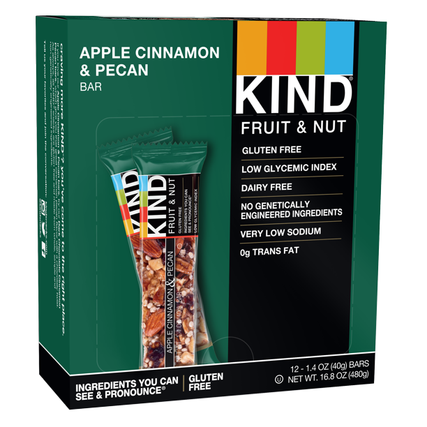 KIND Bars, Apple Cinnamon Pecan, Gluten Free, 1.4oz, 12 Snack Bars