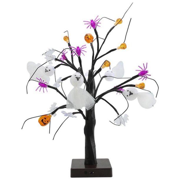 Black Halloween Tree With Orange Lights Pumpkin Ghost Halloween Tree