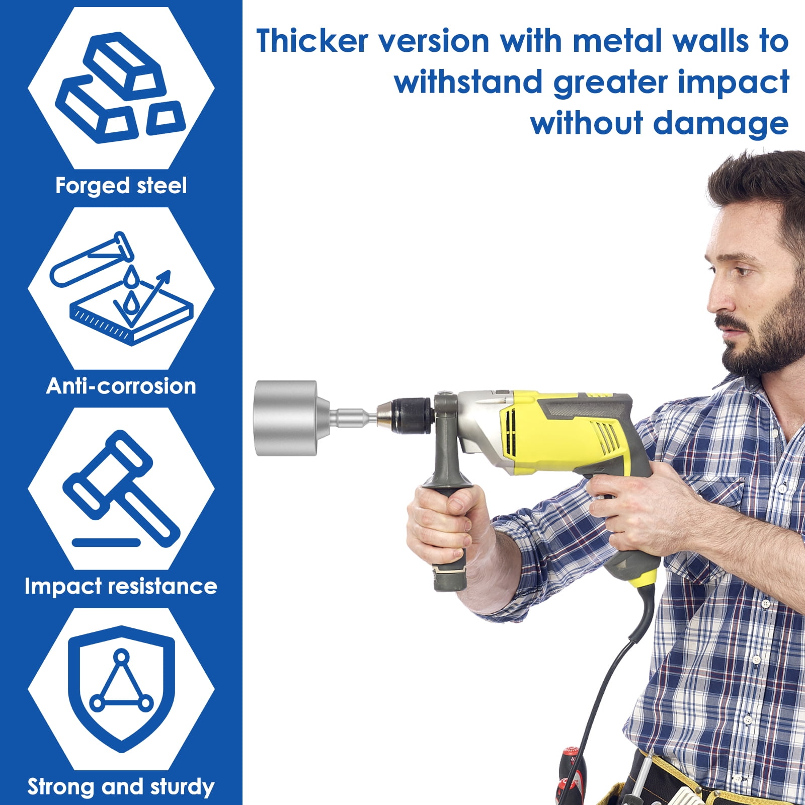 BUTORY Ground Rod Driver 30/45/65mm Heavy Duty SDS-Plus T Post Ground Rod Driver Tool Forged Steel Drill Bit Driver Durable Hammer Drill Rod Converter for Hammer Drill