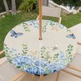 thumbnail image 6 of Round Outdoor Tablecloth with Umbrella Hole and Zipper, Blue Hydrangea Fitted Table Cover with Elastic Edge for 36-44 Inch, Spring Summer Eucalyptus Vintage Beige Waterproof Patio Tablecoths, 6 of 9