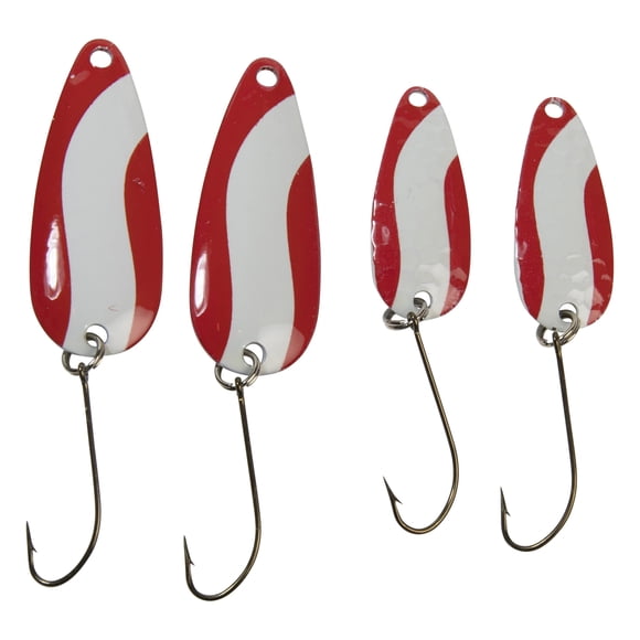 Lucky Strike Baitworks Red and White Devil Bait Value Pack + Spoon Baits + 4 Pieces per pack + Made in Canada