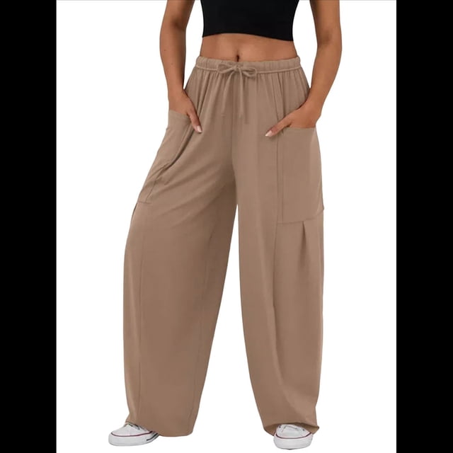 Pantalones Bombachos Holgados de para Mujer, Pantalones Casuales de Verano con Cordón, Ropa de Viaje con Bolsillos 2025 Caqui L