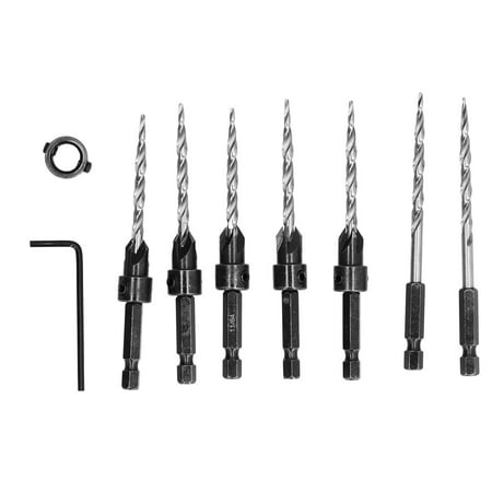 

2024 Wood Countersink Drill Bit Set Inch Tapered Adjustable 1/4 Hex Shank with Collar Wrench 11/64