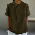 thumbnail image 2 of ZOHIUM Women's Clothes Linen Shirts for Women Short Sleeve Button Down up Shirt Casual Collared V Neck Tops Shirts Blouses Women's Tops Casual (Brown,L), 2 of 6